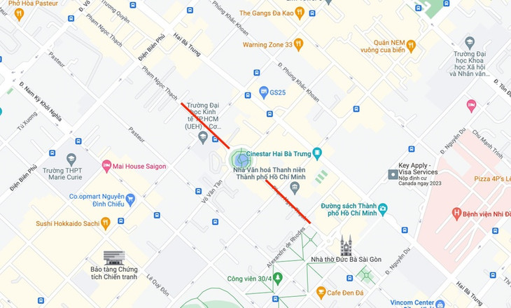 Đường Phạm Ngọc Thạch (Quận 1) đoạn qua Nhà Văn hóa Thanh niên TP.HCM. Ảnh: Google Maps. Đường Phạm Ngọc Thạch (Quận 1) đoạn qua Nhà Văn hóa Thanh niên TP.HCM. Ảnh: Google Maps.