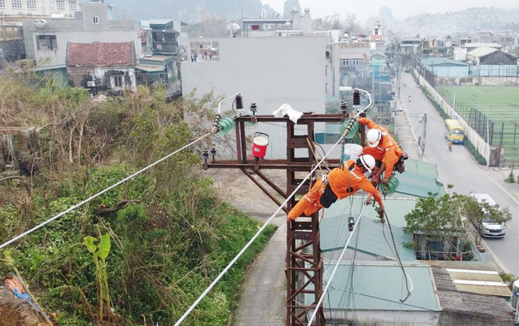 Thi công sửa chữa lưới điện trên địa bàn phường Hà Tu, thành phố Hạ Long