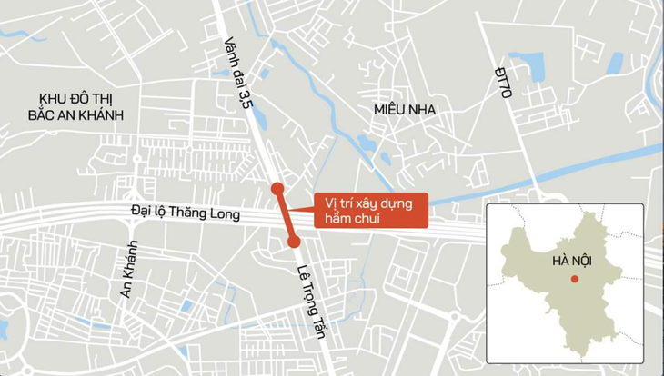 Vị trí xây dựng hầm chui nút giao Vành đai 3,5 với đại lộ Thăng Long