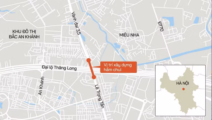 Vị trí xây dựng hầm chui nút giao Vành đai 3,5 với đại lộ Thăng Long