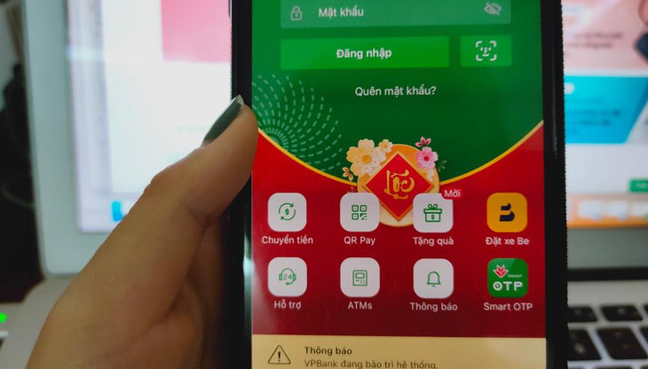 Màn hình báo không đăng nhập được ứng dụng của một ngân hàng