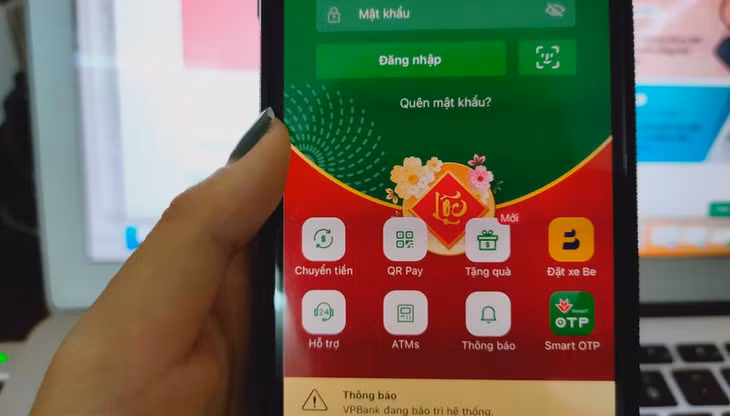 Màn hình báo không đăng nhập được ứng dụng của một ngân hàng