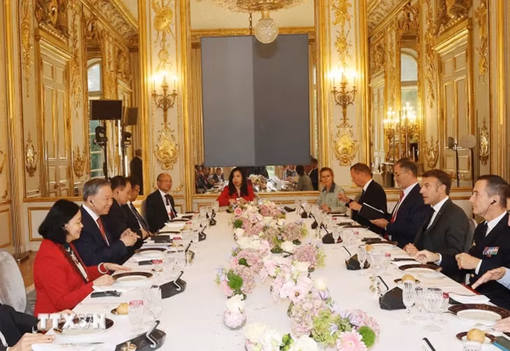 Tổng Bí thư, Chủ tịch nước Tô Lâm hội đàm với Tổng thống Pháp Emmanuel Macron. Ảnh: TTXVN