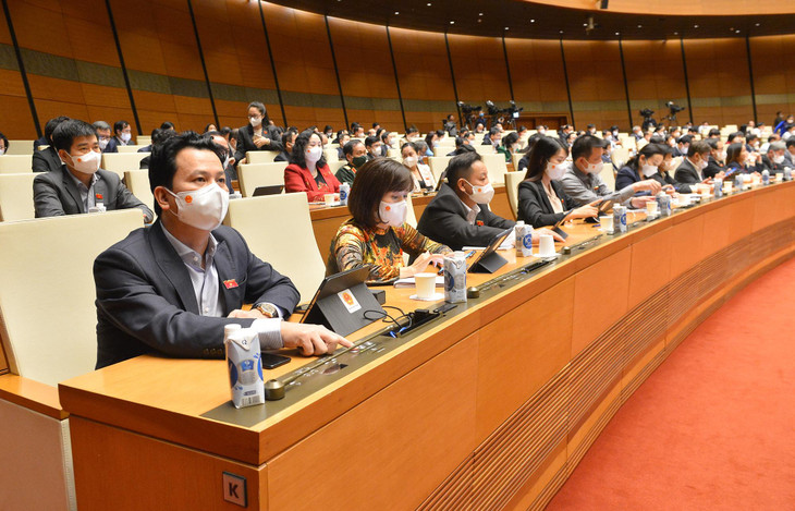 Các đại biểu nhấn nút biểu quyết