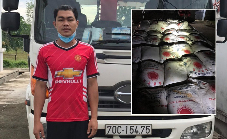 Tài xế Nguyễn Trường Giang bị tạm giữ cùng 6,5 tấn đường được vận chuyển trên xe ô tô tải