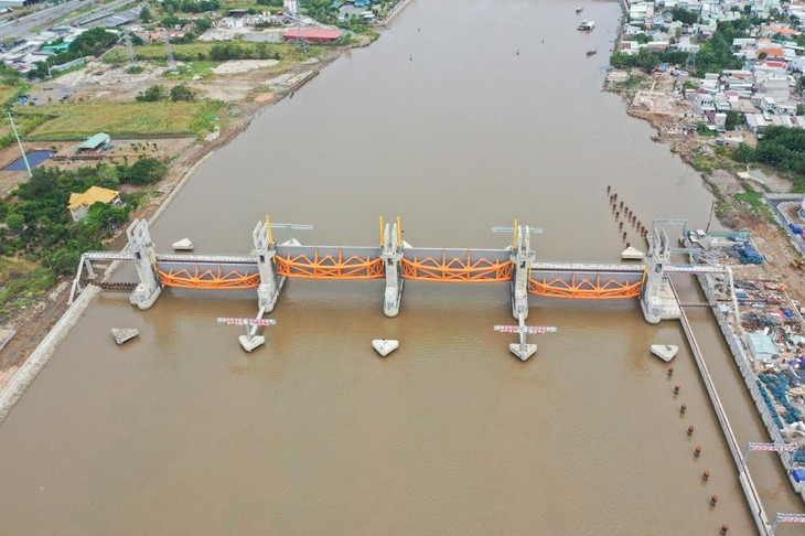 Cống ngăn triều Mương Chuối, huyện Nhà Bè thuộc dự án chống ngập 10.000 tỷ đồng