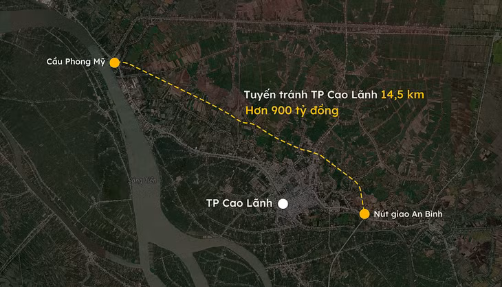 Hướng tuyến đường tránh TP. Cao Lãnh