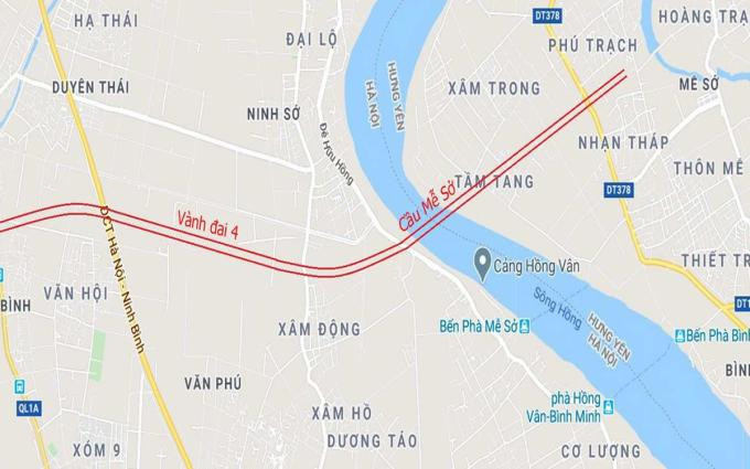 Vị trí dự kiến xây dựng cầu Mễ Sở.