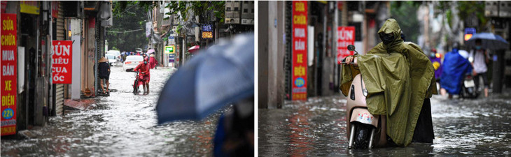 Đường Vũ Trọng Phụng cũng ghi nhận tình trạng ngập sâu, sinh hoạt người dân bị ảnh hưởng nghiêm trọng