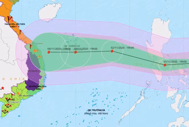 Dự báo đường đi của siêu bão Goni sau khi quét qua đất liền Philippines và tiến vào Biển Đông