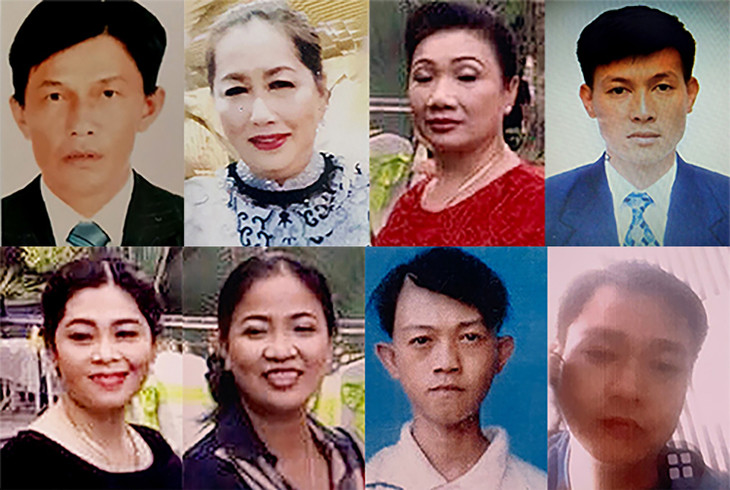 Từ trái qua (hàng trên): Út, Hạnh, Vân, Lộc và Hà, Phấn, Lê, Phước (hàng dưới).