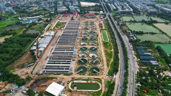 Nhà máy xử lý nước thải Yên Xá đang trong quá trình thi công