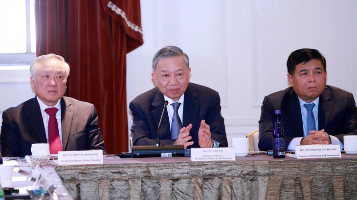 Tổng Bí thư, Chủ tịch nước Tô Lâm phát biểu tại Tọa đàm Tăng cường hợp tác Việt Nam-Hoa Kỳ trong phát triển ngành công nghiệp bán dẫn và trí tuệ nhân tạo. Ảnh: TTXVN