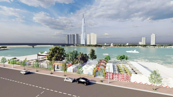 Phối cảnh chợ hoa xuân 2024 trong Phố đêm Thảo Điền, khai mạc ngày 19/1