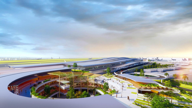 Các công trình phụ trợ bao gồm khối tổ hợp chức năng, nhà xe và khu dịch vụ hàng không cao 13 tầng, nhằm phục vụ khai thác nội địa để giảm tải cho nhà ga T1 Tân Sơn Nhất. Quảng trường trên cao kết hợp với các mảng xanh từ khu vực cảnh quan, công viên, hồ nước trang trí, tường xanh, tạo nên một kết nối đồng điệu với thiên nhiên.