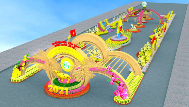 Đoạn cổng chính của đường hoa Cần Thơ Xuân Tân Sửu 2021