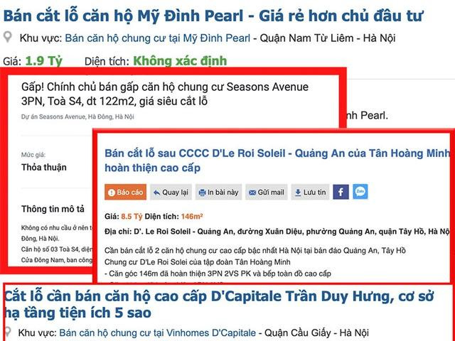 Hàng loạt dự án rao bán cắt lỗ. Ảnh chụp màn hình Hàng loạt dự án rao bán cắt lỗ. Ảnh chụp màn hình