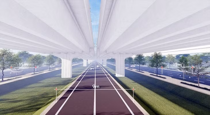 Phối cảnh đường Vành đai 4 vùng Thủ đô sẽ gồm đường trên cao và dưới thấp