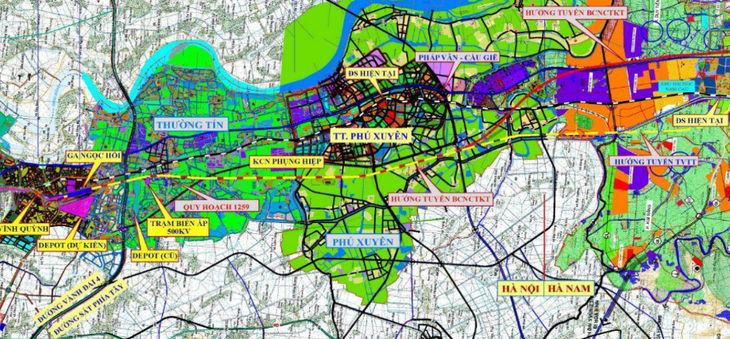 Đường màu vàng đỏ là dự kiến hướng tuyến đường sắt tốc độ cao qua Hà Nội, Hà Nam Đường màu vàng đỏ là dự kiến hướng tuyến đường sắt tốc độ cao qua Hà Nội, Hà Nam