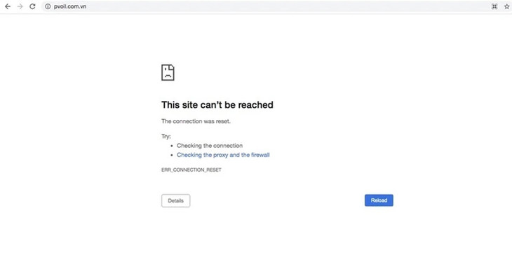 Đến cuối giờ chiều ngày 2/4, website của PVOIL vẫn chưa thể truy cập