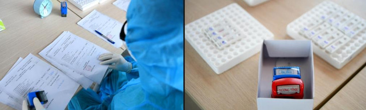 Sau thời gian từ 15-30 phút, các kit sẽ được trả kết quả, dựa vào đó nhân viên y tế sẽ đóng dấu âm tính hoặc dương tính vào các phiếu kết quả.