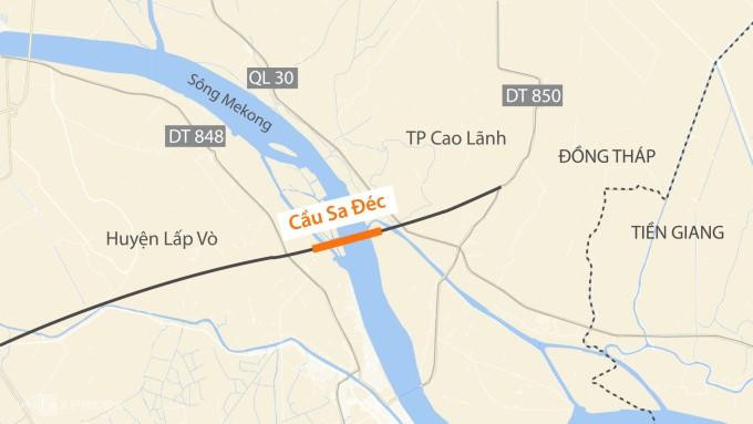 Vị trí đề xuất xây cầu Sa Đéc qua sông Tiền Vị trí đề xuất xây cầu Sa Đéc qua sông Tiền