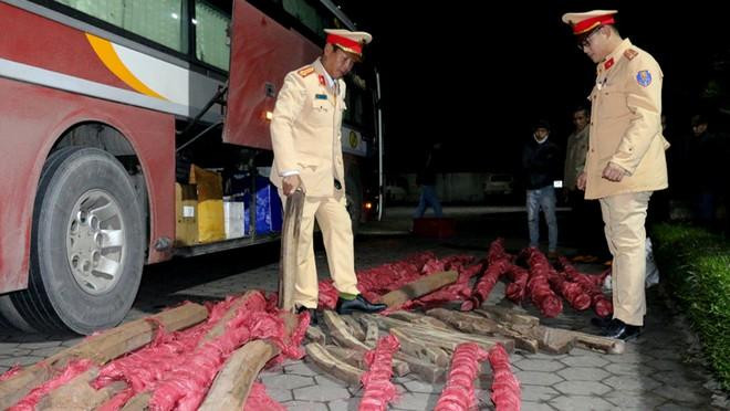 Chiếc xe khách chở lậu gần 1 tấn gỗ trắc bị bắt giữ