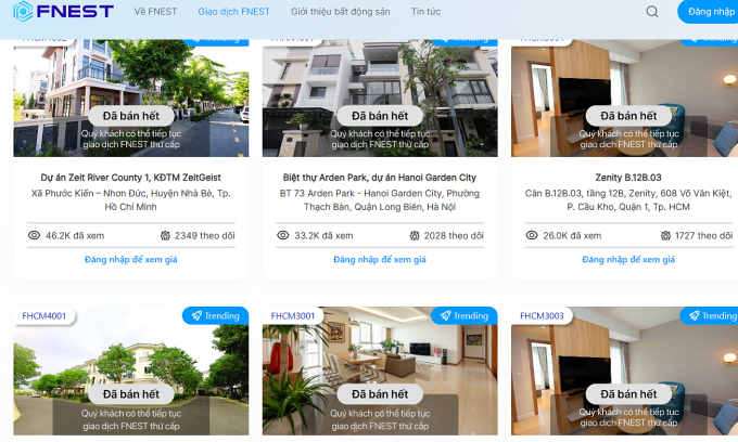 Các dự án biệt thự, shophouse, căn hộ được bán trên Fnest