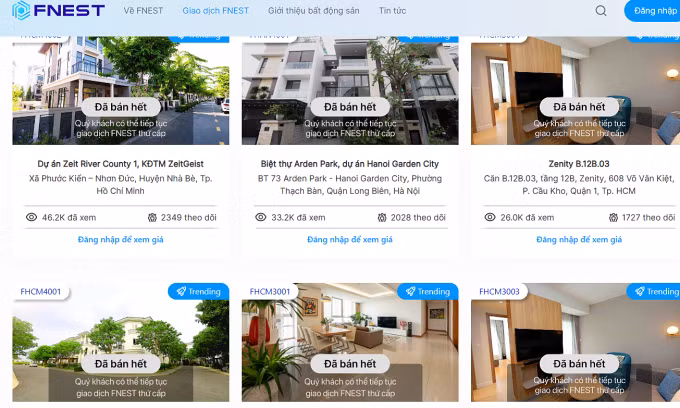 Các dự án biệt thự, shophouse, căn hộ được bán trên Fnest