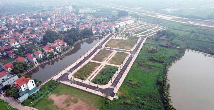 Khu đất đấu giá Lòng Khúc, xã Tiền Yên, huyện Hoài Đức nằm sát với dự án vành đai 4 nhìn từ trên cao
