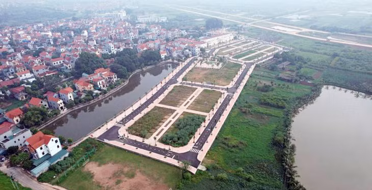 Khu đất đấu giá Lòng Khúc, xã Tiền Yên, huyện Hoài Đức nằm sát với dự án vành đai 4 nhìn từ trên cao