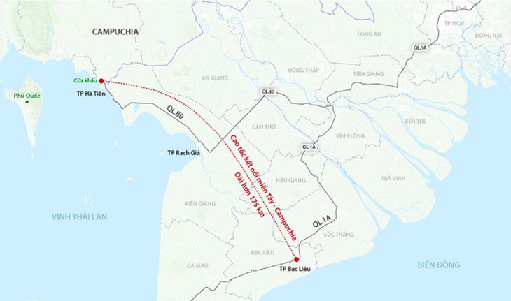 Hướng tuyến cao tốc Hà Tiên - Rạch Giá - Bạc Liêu