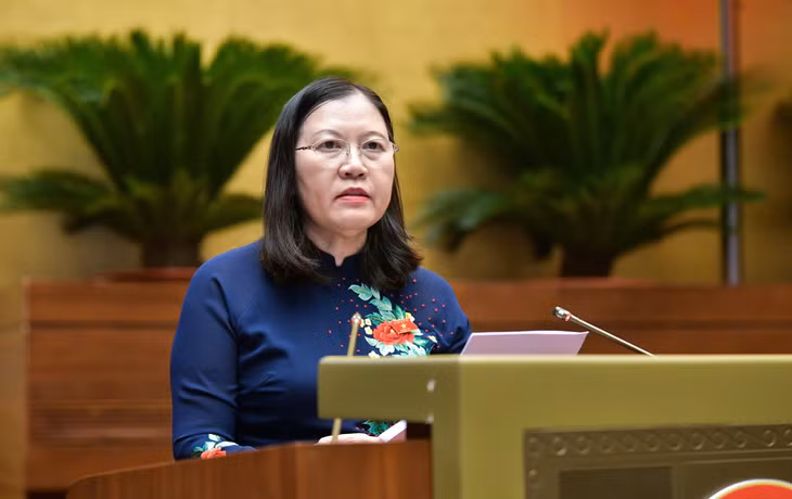 Chủ nhiệm Ủy ban Tư pháp của Quốc hội Lê Thị Nga trình bày Báo cáo giải trình, tiếp thu, chỉnh lý dự thảo Luật Phòng, chống mua bán người (sửa đổi)