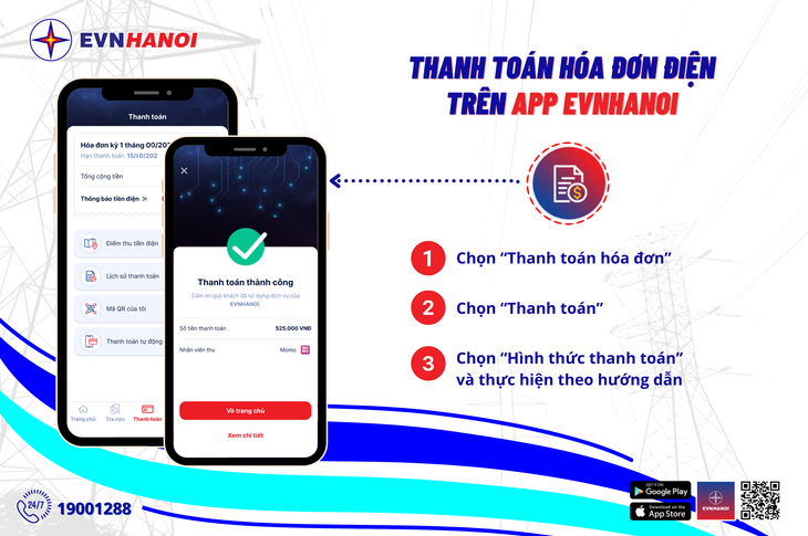 Cách thanh toán hóa đơn điện qua App EVNHANOI