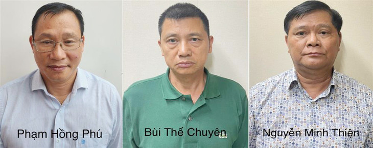 Các bị can (từ trái qua phải): Phạm Hồng Phú; Bùi Thế Chuyên; Nguyễn Minh Thiện.