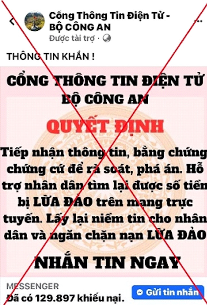 Trang facebook mạo danh Cổng thông tin điện tử Bộ Công an