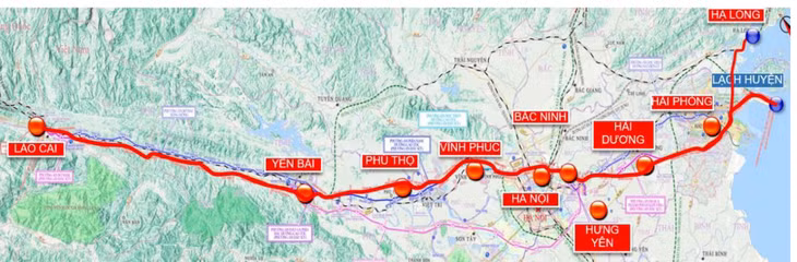 Hướng tuyến đường sắt Lào Cai - Hà Nội - Hải Phòng