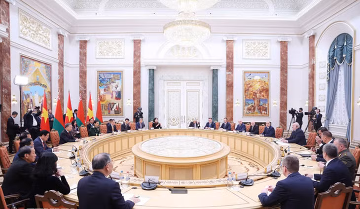 Tổng Bí thư Tô Lâm hội đàm chính thức với Tổng thống Belarus Aleksandr Lukashenko. Ảnh: TTXVN