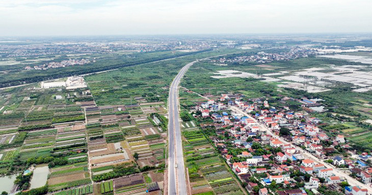 Một đoạn đường liên kết vùng Hà Nội - Hưng Yên nhìn từ trên cao