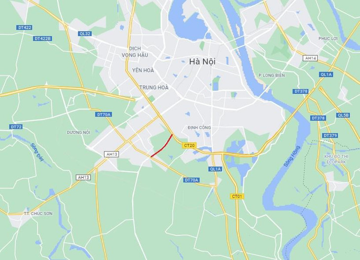 Đường Nguyễn Xiển - Xa La đi qua quận Hà Đông, Hoàng Mai và huyện Thanh Trì (Hà Nội). Ảnh: Google Maps.