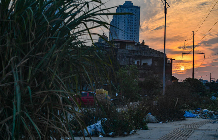 Hạng mục vỉa hè trên tuyến nhếch nhác. Rác thải bị đổ thành nhiều đống lớn, cây cỏ mọc um tùm.