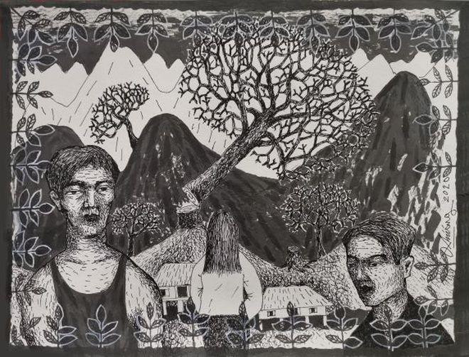 Những người thợ xẻ (màu nước trên giấy), Quách Đông Phương Những người thợ xẻ (màu nước trên giấy), Quách Đông Phương