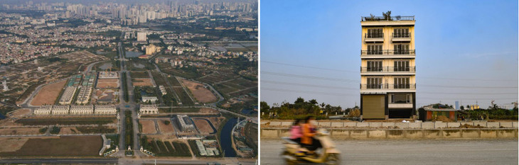 Đường chưa hoàn thành nhưng nhiều dự án khu đô thị, nhà ở đơn lẻ đã được xây dựng và rao bán rầm rộ với giá 80 - 120 triệu đồng/m2 tùy vị trí.