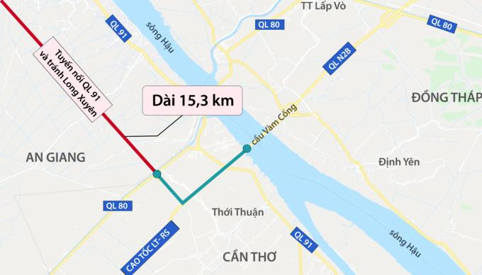 Hướng tuyến đường nối Quốc lộ 91 và tuyến tránh TP. Long Xuyên.