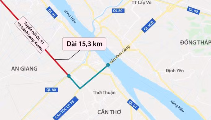 Hướng tuyến đường nối Quốc lộ 91 và tuyến tránh TP. Long Xuyên.