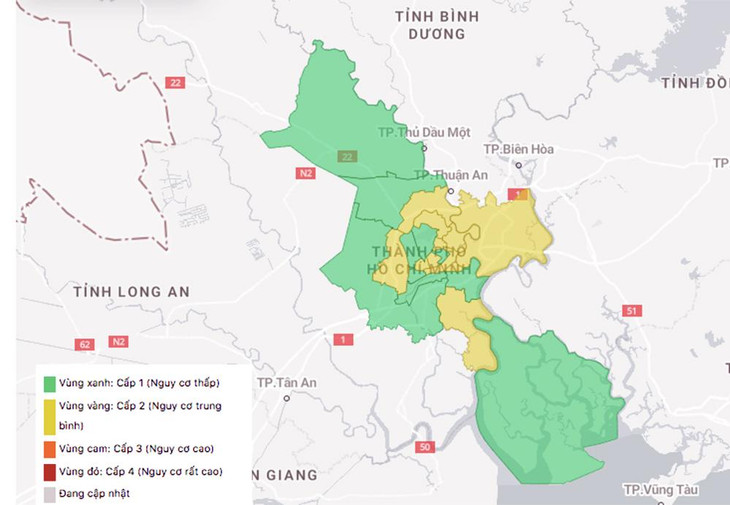 Cấp độ dịch ở 22 quận, huyện trên địa bàn TP.HCM Cấp độ dịch ở 22 quận, huyện trên địa bàn TP.HCM