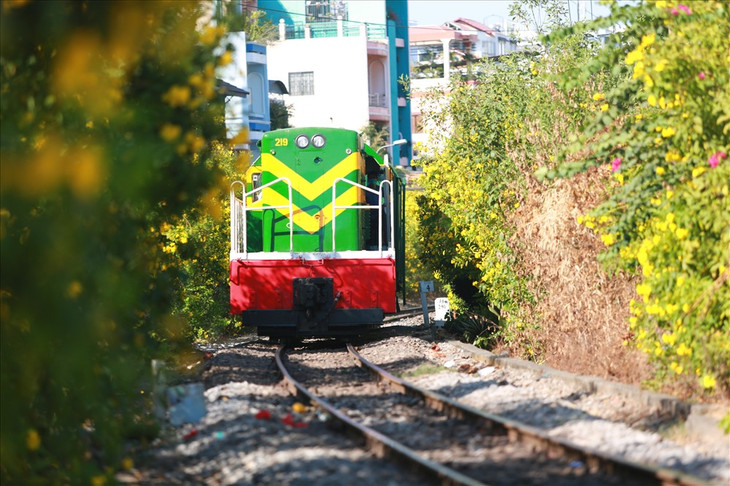 Hoa huỳnh liên trồng ở hai bên đường tàu trên đường Lê Văn Sỹ (quận Phú Nhuận, TP.HCM)