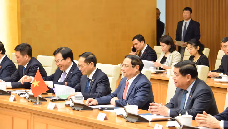 Thủ tướng Phạm Minh Chính và Đoàn đại biểu cấp cao Việt Nam tại hội đàm. Ảnh: VOV