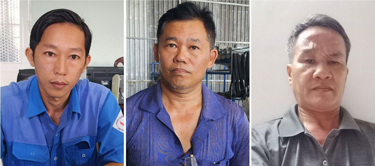 Từ trái sang: 3 đối tượng Long - Công - Lộc bị khởi tố, trong đó, Long và Công bị tạm giam 4 tháng, Lộc bị cấm đi khởi nơi cư trú