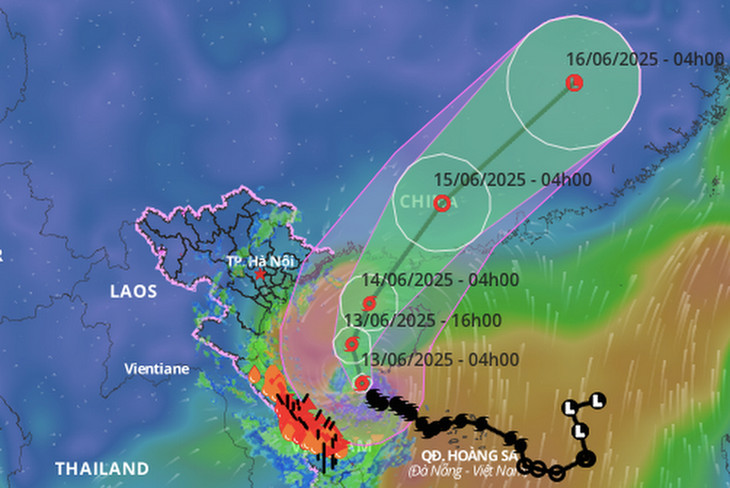 Dự báo hướng đi và vùng ảnh hưởng của bão sáng 13/6